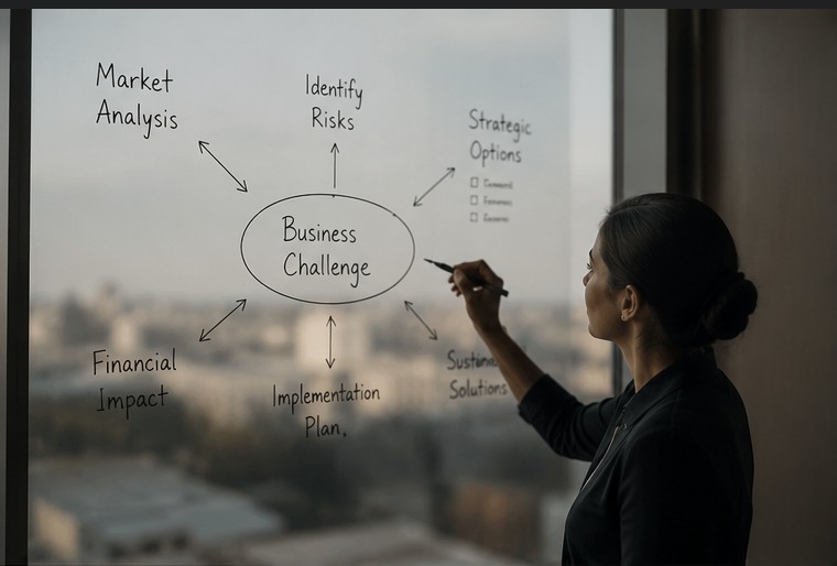 Strategists working through a client's key issues and solutions
